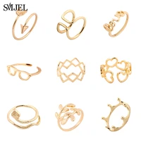 smjel bohemian leaf rings for women trendy wedding jewelry snake crown heart glasses finger ring adjustable anel mujer wholesal