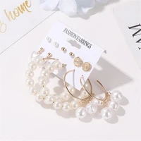 round heart shape pearl bead charms hollow round loop dangle earring button women wedding birthday stud earring set jewelry set