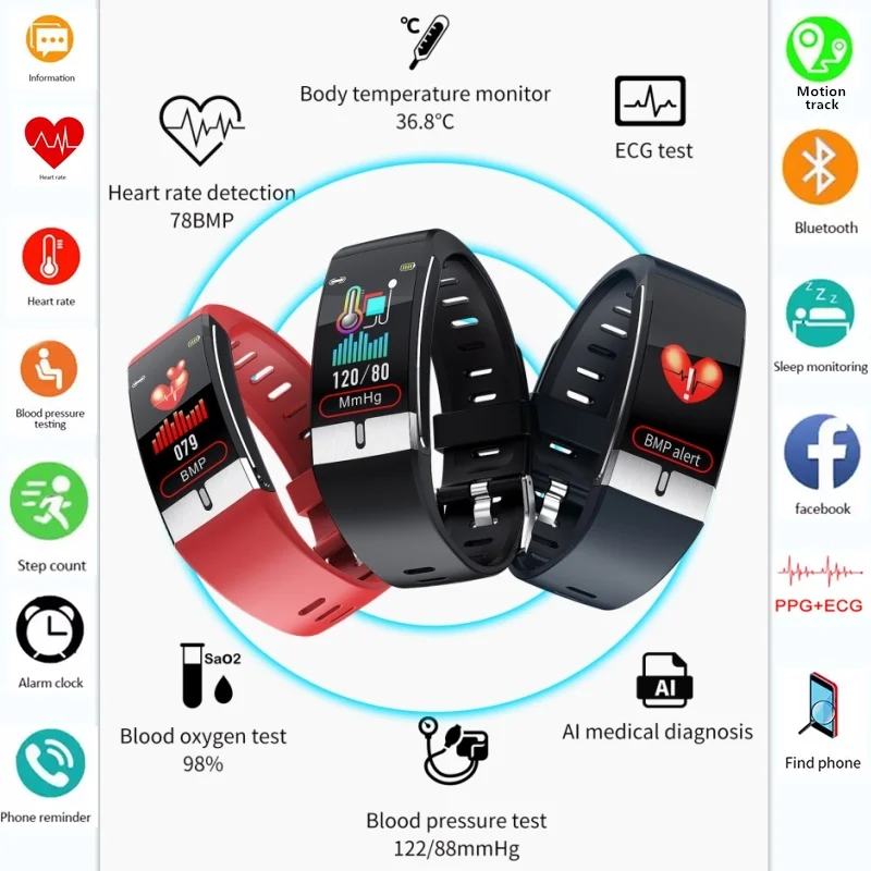 

New E66 Smart Watch Men Body Temperature ECG PPG Heart Rate Blood Pressure Blood Oxygen Monitoring Women watches Smart Bracelet