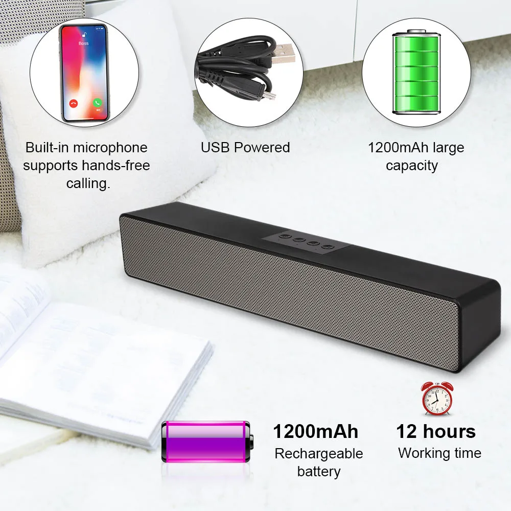 Портативный 10 Вт динамик проводной и беспроводной Bluetooth Саундбар BT5.0 Soundbox 1200 мАч