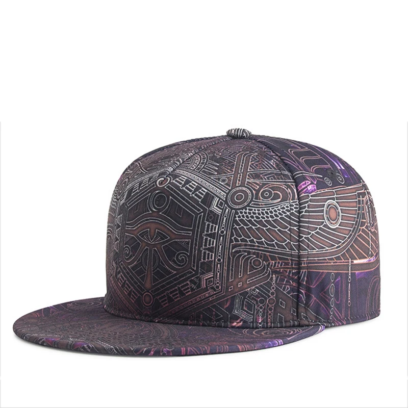 

New design spring Autumn cotton unisex abstract print skateboard street trend Breathable flat brim adjust sunblock baseball cap