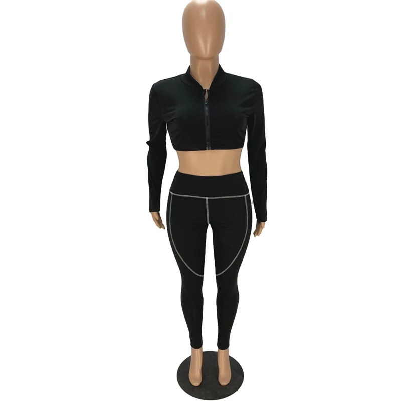 

RStylish Autumn Women Tracksuits Two Piece Set Full Sleeve Zipper Crop Top Skinny Pants Jogger Sports Suit Casual 2pcs Outfit