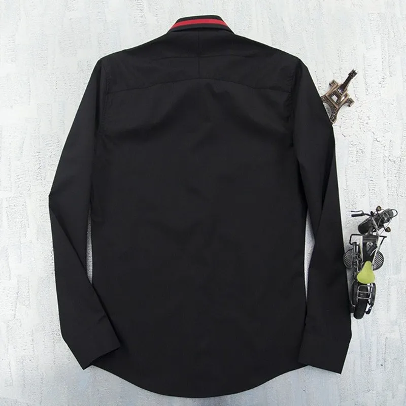 

2021 New Men Black White Formal Bridegroom Dress Shirts Star Embroidery Lapel Collar Spring Long Sleeved Office Work Male Tops