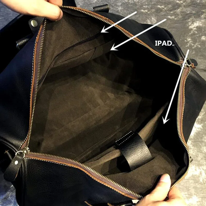 Men's Black Handbag Travel Bag 100% Natural Leather Large Capacity Duffle Multifunction Pocket Tote Casual Crossbody Bags | Багаж и