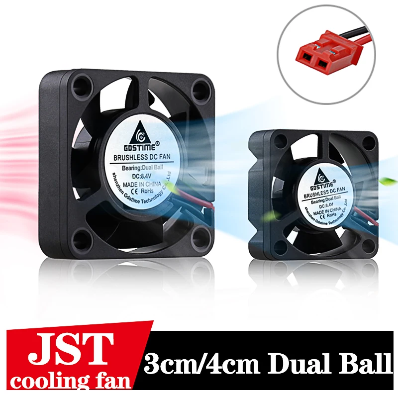

2PCS Gdstime JST 3CM/4CM High Speed ball bearing 30x30x10mm 40x40x10mm 8.4V JST 2Pin Connector 3010 4010 Mini Cooling Axial Fan