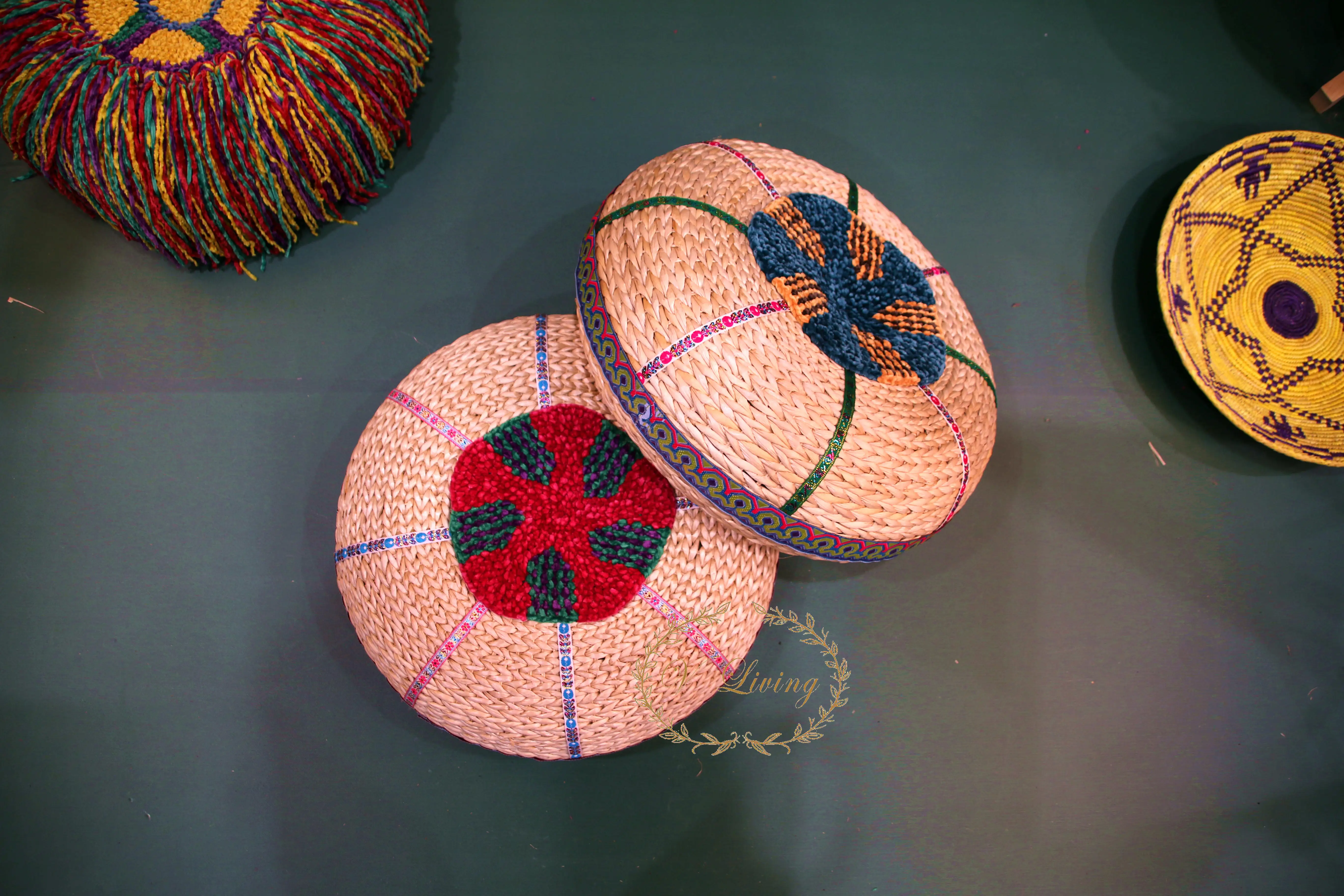 Handmade Straw Futon Tatami Ottoman Retro Bohemian Style Home Nordic Stool Sitting Pier Cushion | Stools &amp Ottomans