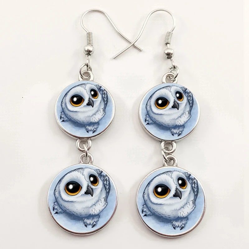 Винтажная милая сова искусство планшетов очаровательное стекло кабошон серьга Ms