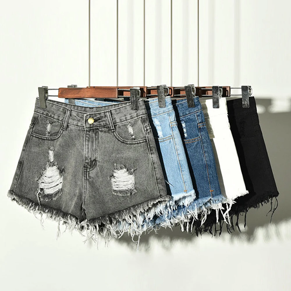 

Fashion Tassel Denim Shorts Summer Women Casual Mid Waist Cotton Sexy Jean Short Fashion Button Pockets Shorts