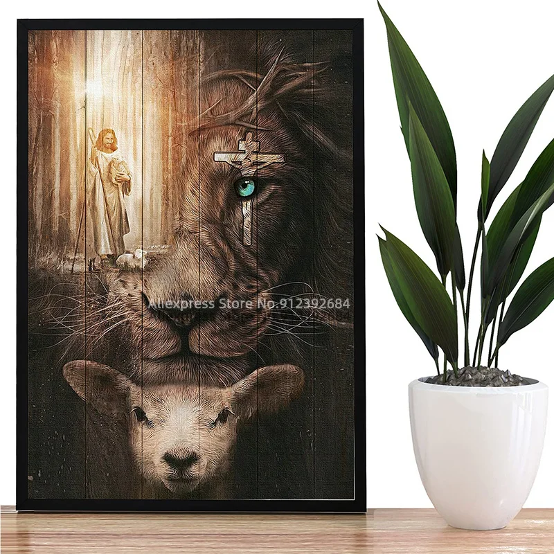 Картина на холсте с изображением Льва и ягненка постер голубым глазом льва бога