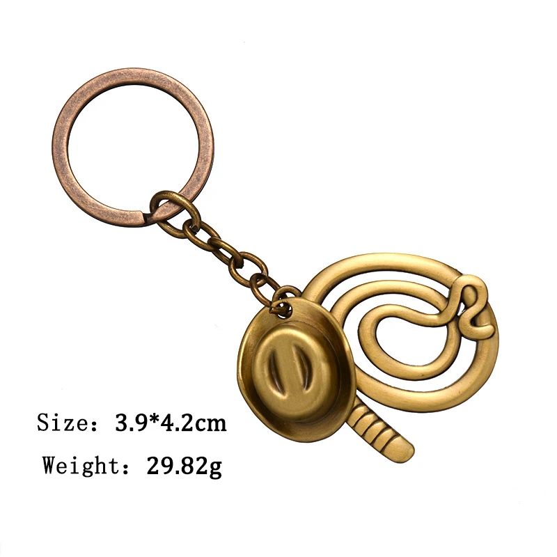 

ZXMJ Indiana Jones Keychain keyring Hat & Whip Hot Movie Raiders of The Lost Ark Alloy Cowboy Keychain Chaveiro Jewelry For Fans