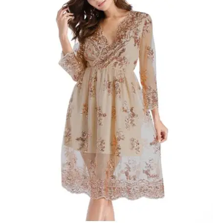 Вечернее платье цвета шампанского с блестками летнее сексуальное женское