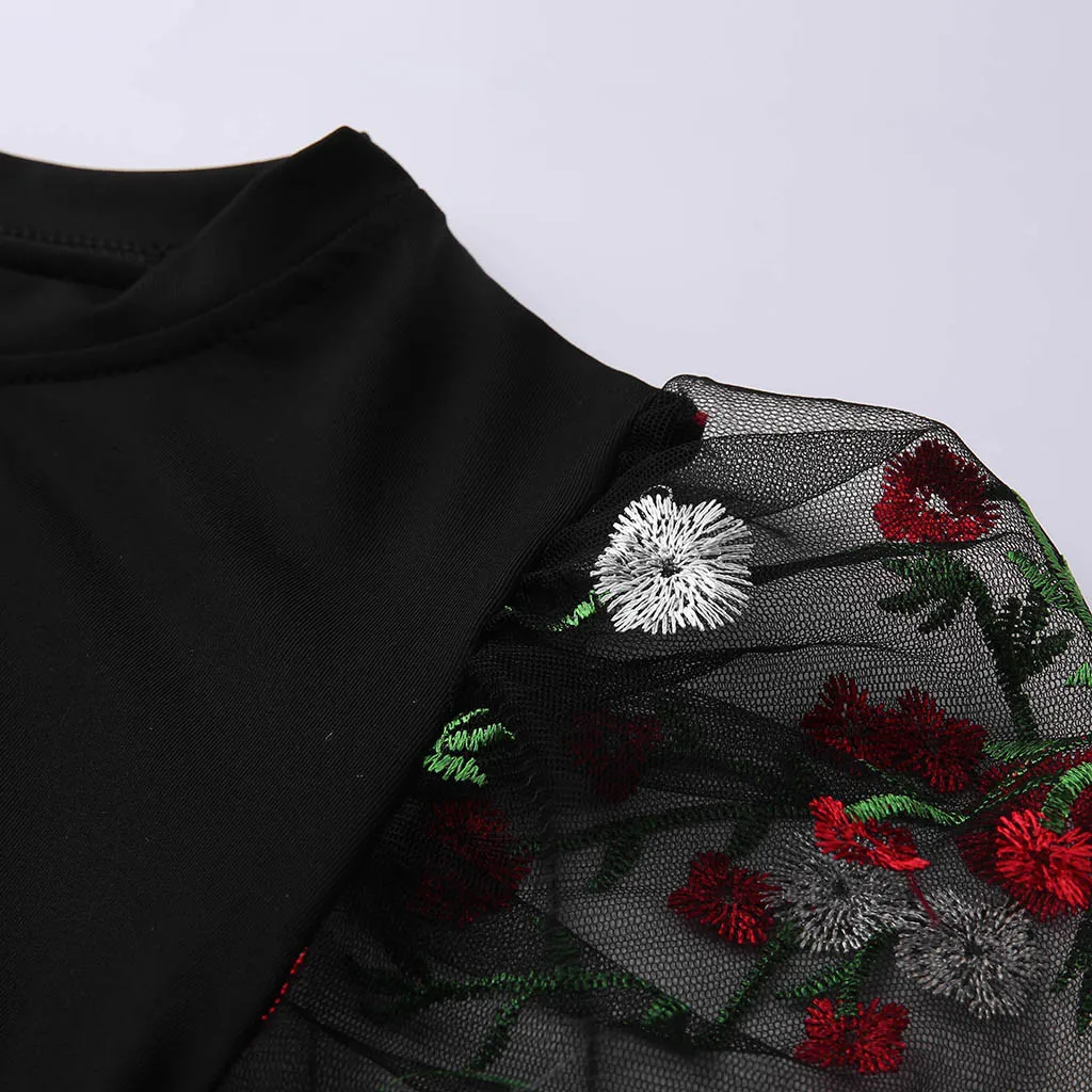 Футболка женская с длинным рукавом сетчатый топ вышивкой в стиле ретро