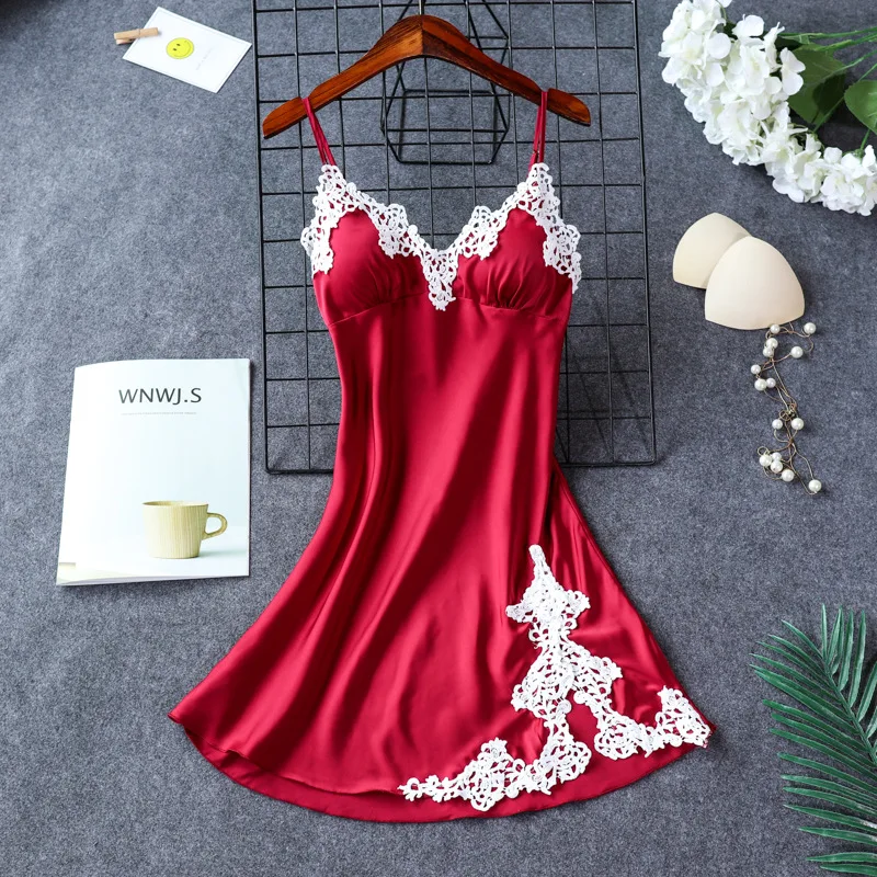 Халат для сна женский Шелковый пикантная Ночная рубашка на бретельках ночная