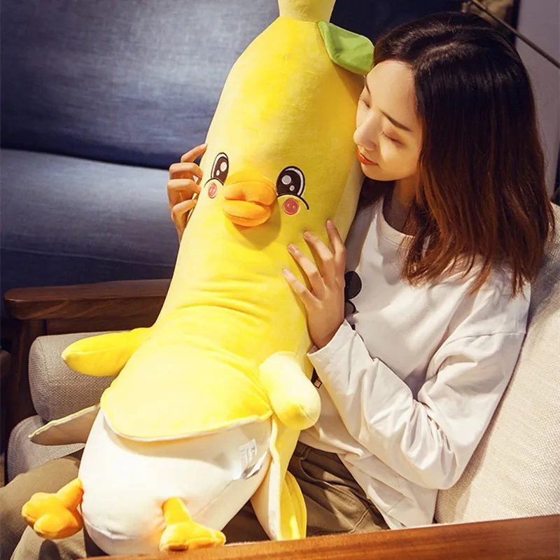 

50/65/80CM Drop shipping Kawaii Banana Duck Long Pillow Plush Fruit Toy Home Sofa Bed Decoration Pillow Girl Child Christmas Gif