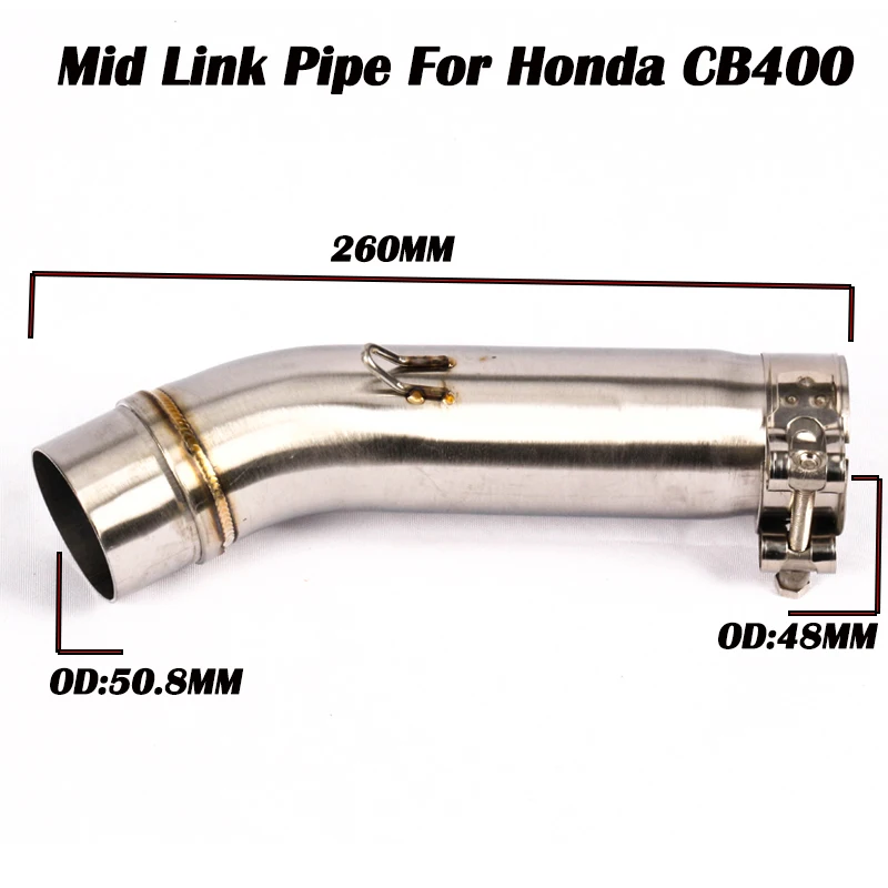 

Motorcycle GP Exhaust Middle Mid Linnk Pipe Stainless Steel Round Muffler For HONDA CB400 Slip-On all years