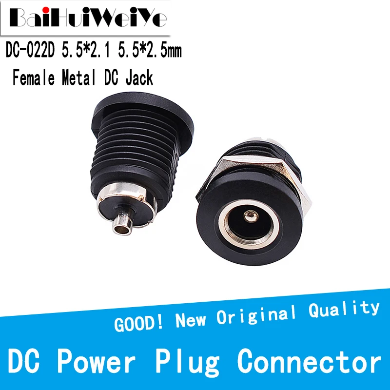 

10PCS 5.5*2.1 5.5*2.5MM DC Power Plug Connector DC022D Female Metal Panel Mount Socket Jack DC DC-022 Adapter DC022