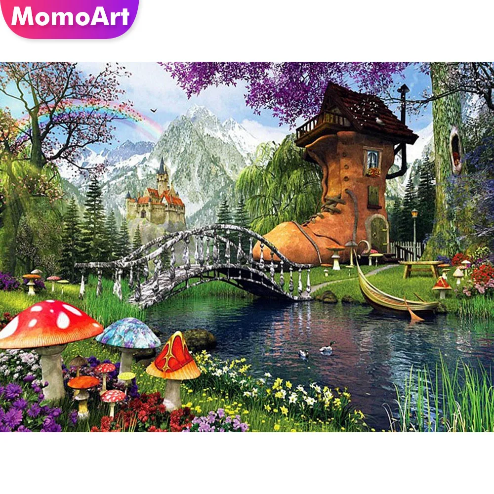 momoart diamond painting handmade shoe house landscape bridge full square 5d diamond embroidery mosaic decoration free global shipping