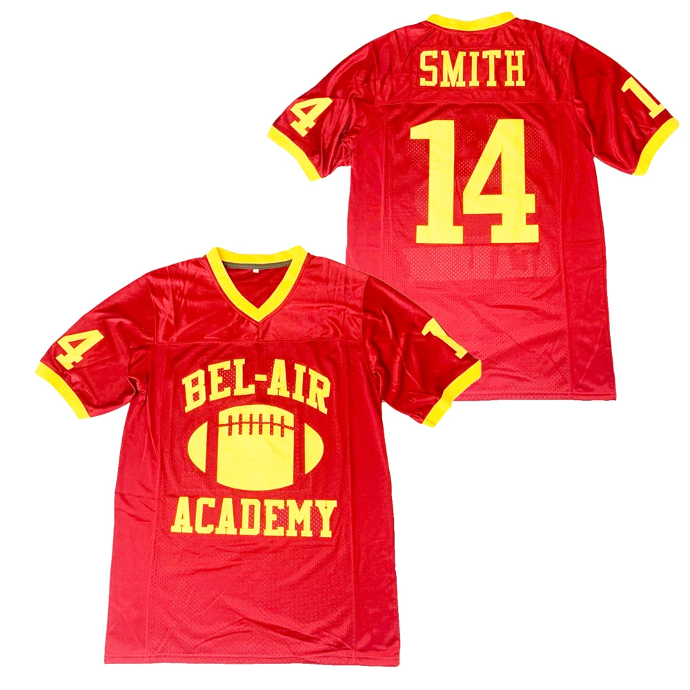 BG Американский футбол Джерси BEL AIR ACADE 14 Смит Майки Вышивка Швейные открытый