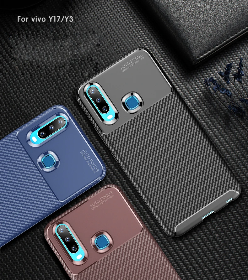 ДЛЯ Vivo Y11 2019 чехол из углеродного волокна с защитой от падения Мягкий ТПУ для VIVO Y15