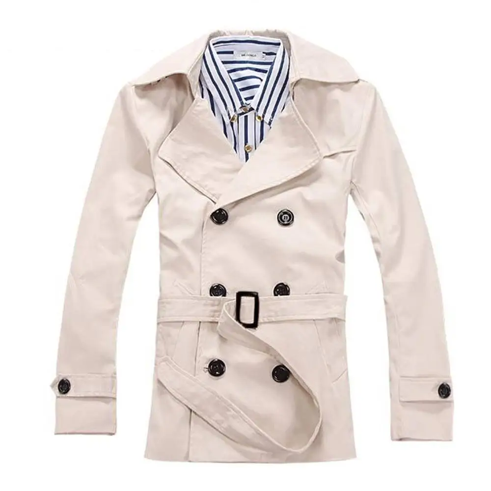 Тренчкот мужской двубортный Модная приталенная однотонная ветровка в