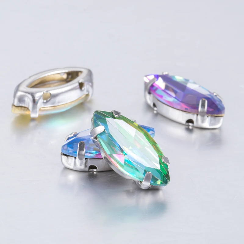 

10pcs/bag Mixed Laser Shine color horse eye shape Sew-on Rhinestones for Diy Craft Christmas Clothing Garment Decoration Jewelry