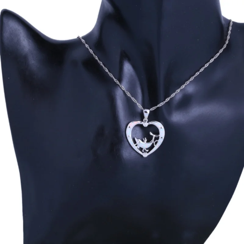 

New Fashion Exquisite Heart-shaped Cute Dolphin Opal Necklace Female Romantic Wedding Gift Pendant Party Banquet Wholesale