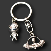 1pcs silver plated alien ufo metal key ring diy jewelry crafts gift keychain a1068