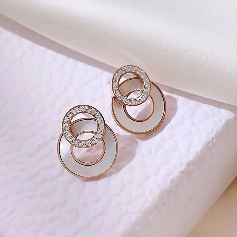 

Micro Pave Zircon Double Circles Earrings New Fashion Jewelry Top Quality Earings Stainless Steel Best Gifts For Females