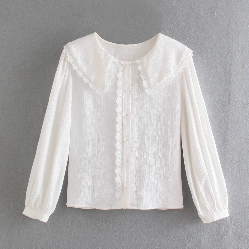 

Женская винтажная блузка с оборками в стиле инди, с воротником «питер пэн»