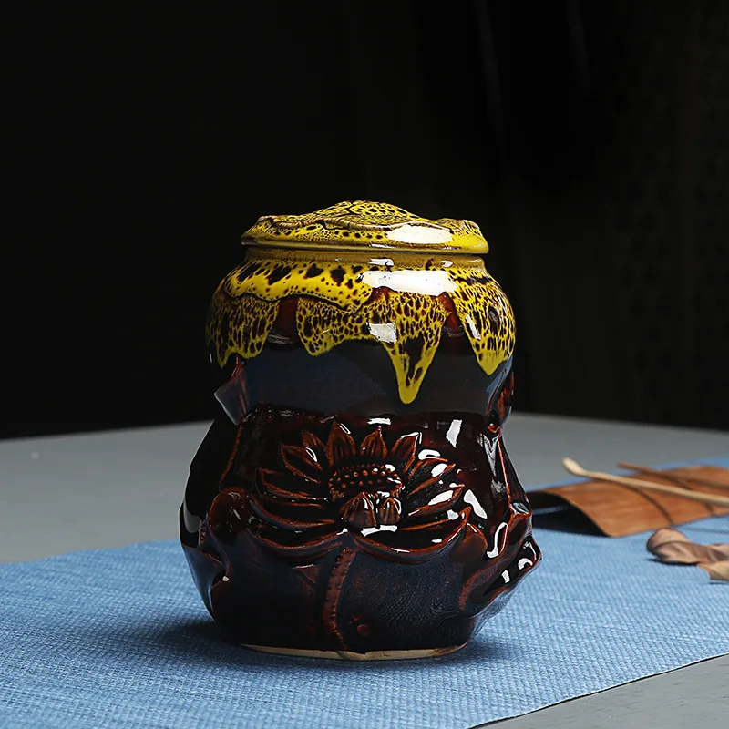 

Gourd Shape Tea Box Canister Kitchen Coffee Powder Organizer Tea Tin Can Storage Ceramic Jar Tea Caddies Dampproof Seal Caddy
