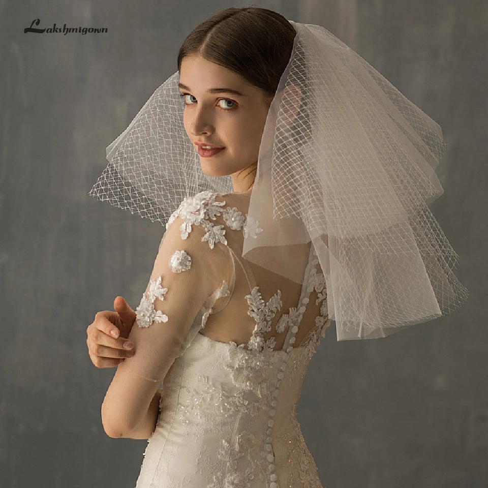 Lakshmigown Готическая короткая вуаль из тюля белая свадебная вуаль 4 слоя Черные Свадебные аксессуары