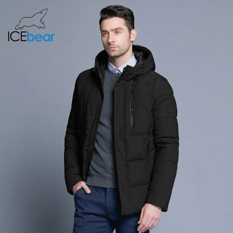 ICEbear 2019 Новая зимняя мужская куртка простое модное пальто с капюшоном вязаные