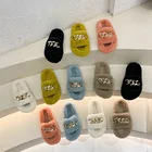 Зимние женские тапочки, женские, с цепочкой, с открытым носком, теплые, плюшевые, домашние, удобные, на плоской подошве, женская обувь