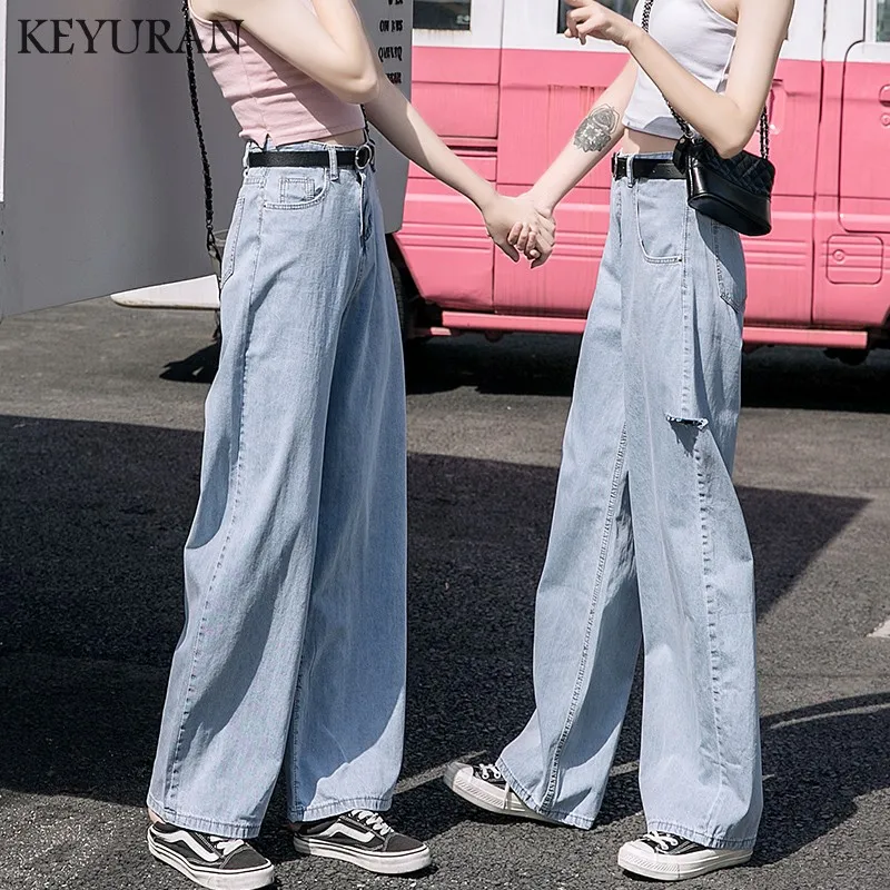 Женские джинсы с завышенной талией винтажные длинные брюки из денима широкими
