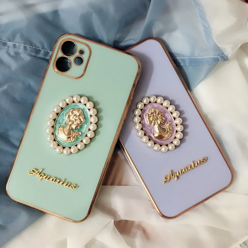 

3D Metal Pearl Goddess Avatar Soft Plating Case For iphone 14 13 12 Pro Max MiNi 11 ProMax X XS XR 6S 7 8 Plus SE 20 Cover Capa