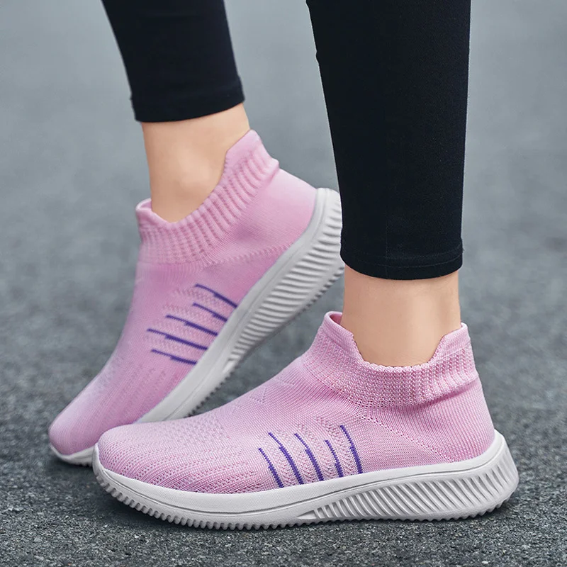 

2021 Women's Sport Shoes New Fashion Breathable Mesh Tennis Sneakers Casual Walking Shoe Slip-On Sock Trainers Zapatillas Mujer