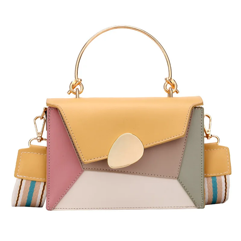 

Brand Designer Patchwork Crossbody Bags for Women 2020 metal Chains handle Shoulder Bag Lady fashion PU Leather Small Flap Bag