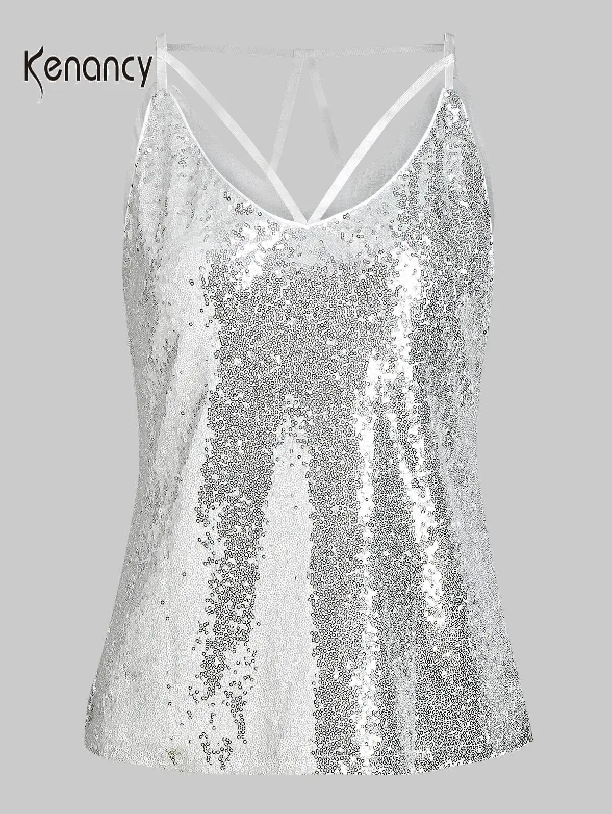 Модные вечерние топы Kenancy с блестками сексуальные майки лямкой через шею и