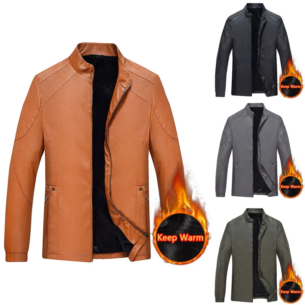 Хит продаж 2019 Мужская Зимняя Повседневная однотонная куртка на молнии пальто с