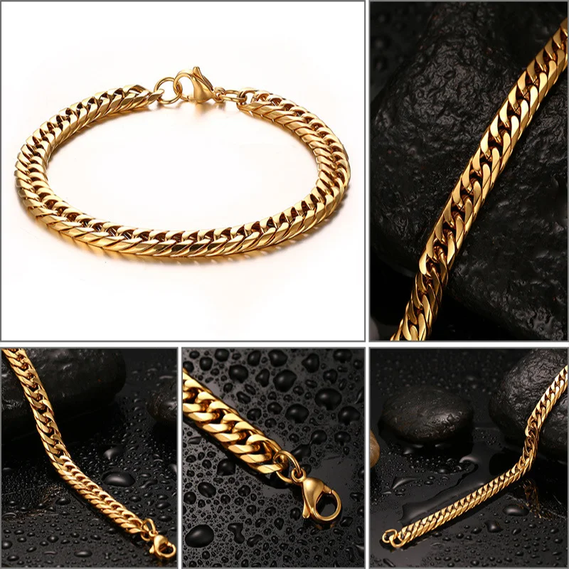 

gold chain bracelet mens stainless steel fashion hip hop bracelet cuban link chain on hand bracelets male Accessories wholesale
