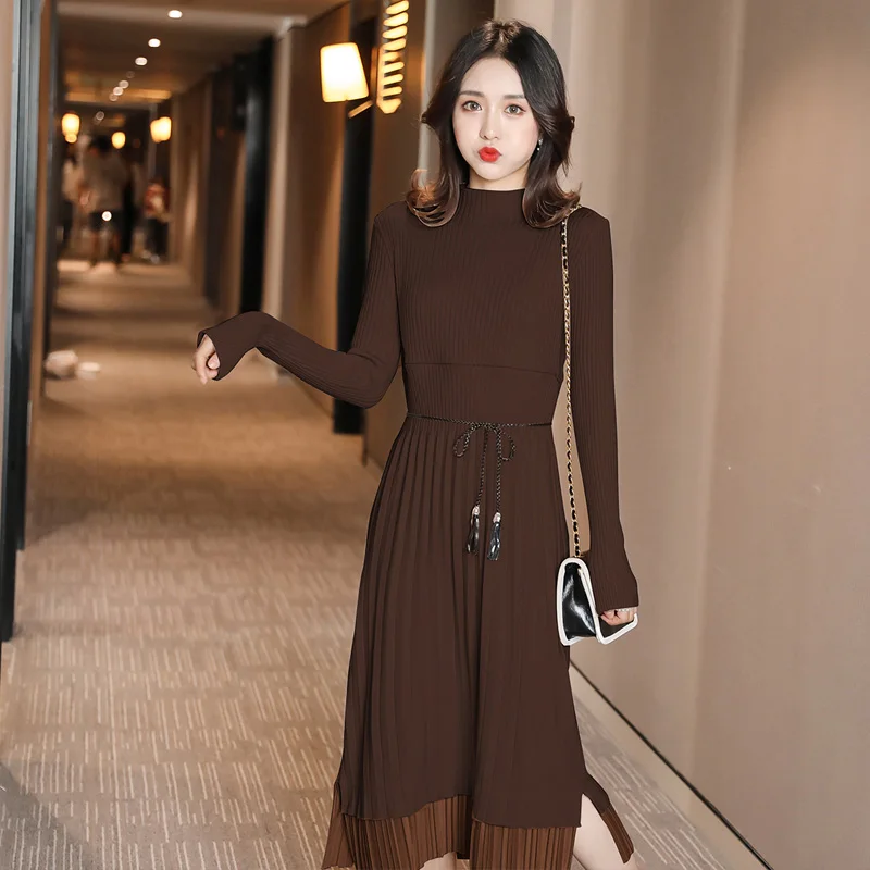 Вязаное весеннее платье для кормящих грудью Одежда беременных с длинными