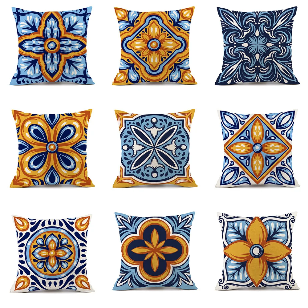 

New Nordic Yellow Green Geometric National Style Home Decoration Pillow Case Sofa Car Linen Cushion Cover for Living Room Decore