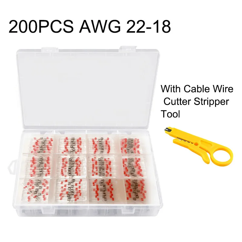 200 шт AWG 22 18 Красный паяльник уплотнение провода разъемы термоусадочные стыковые