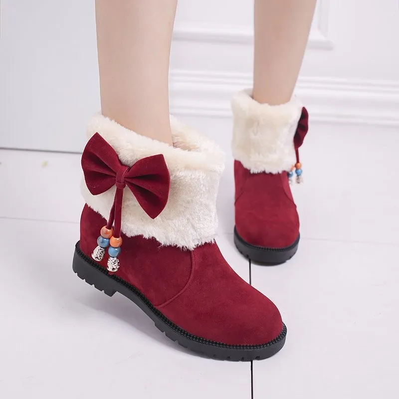 

Women Snow Boots Winter Shoes Warm Casual Fur Ankle Female Bowtie Non Slip Plush Suede Flats Slip On Fashion Ladies Footwear