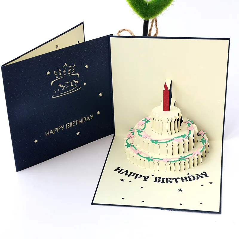 

Birthday greeting card 3D three-dimensional greeting card Birthday cake shape hollowed out paper sculpture Senior blessing card