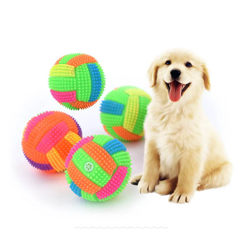 Flashing Light Up Color Durable 1 PC LED Sound Bouncy Balls Volleyball Shape Pet Products Funny Toy Hedgehog Ball Diam 6cm | Дом и сад