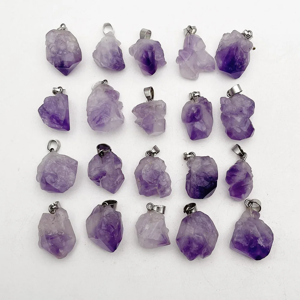 

High quality Fashion Natural amethysts stone pendants for jewelry making charms Irregular accessories 24pcs/lot free shipping