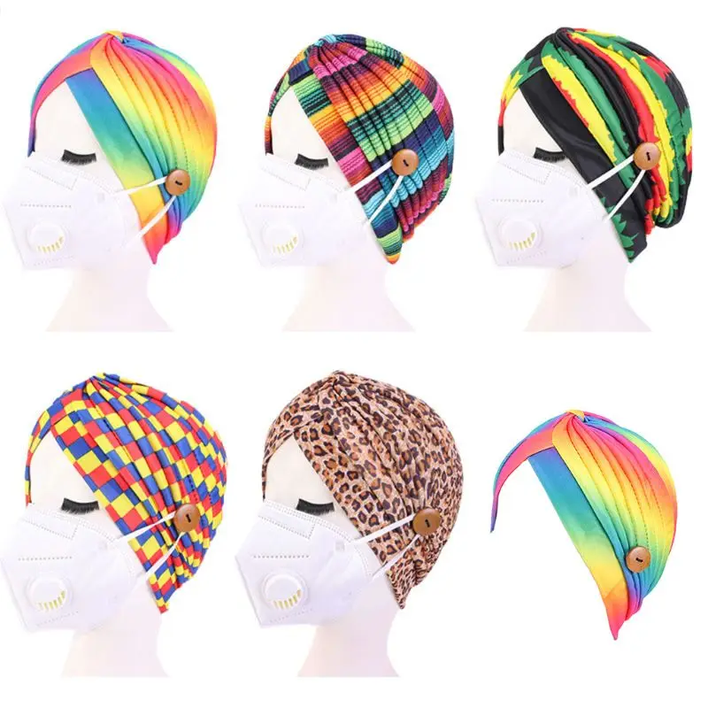 Женский головной убор индийская шапка с деревянными пуговицами маска для рта