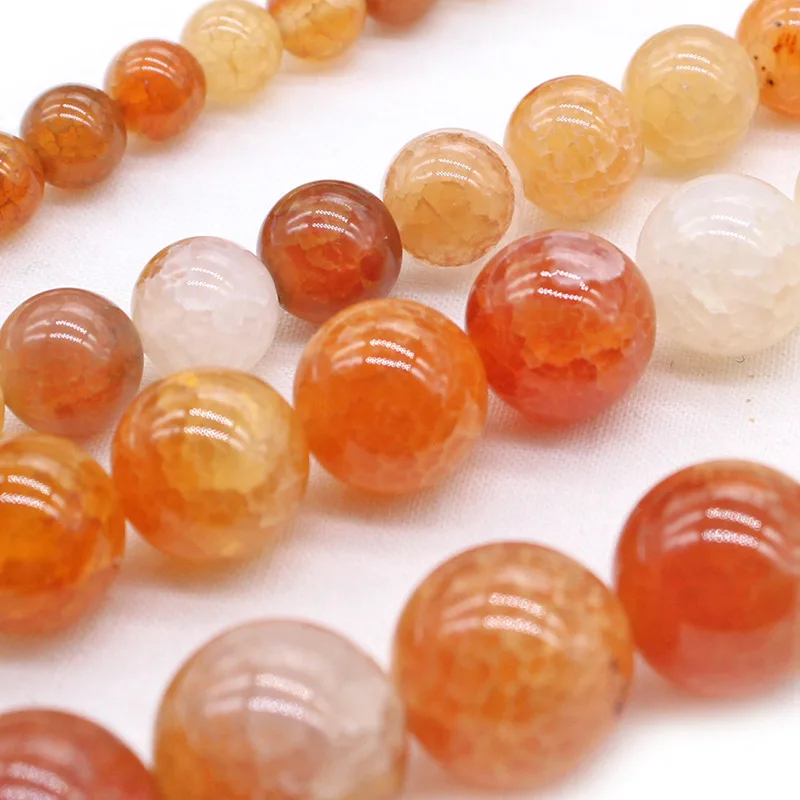 Trendy Natural Orange Red Fire Dragon Veins Agates Round Cracked Loose Stone Beads for Jewelry Making 6 8 10 12mm Pick Size | Украшения и