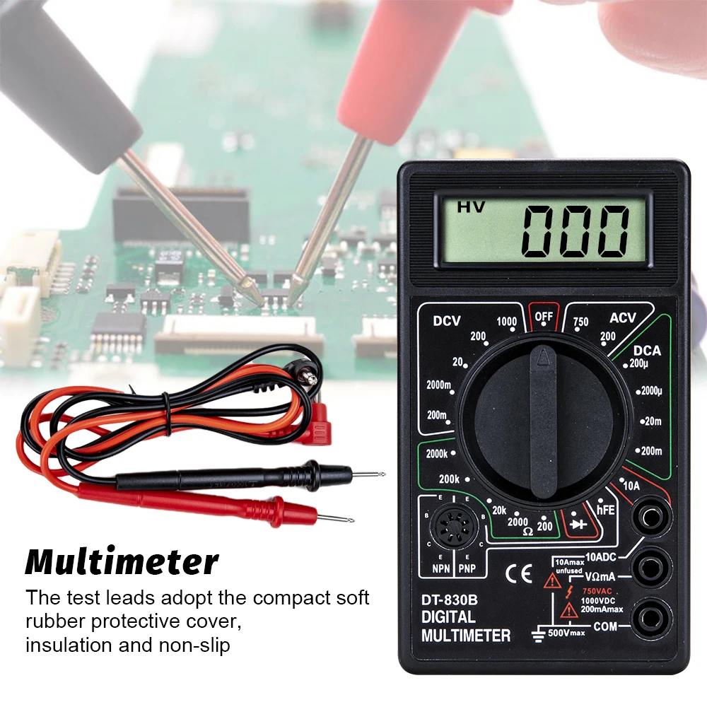 

DT830B AC/DC LCD Digital Multimeter 750/1000V Voltmeter Ammeter Ohm Tester High Safety Handheld Meter Digital Multimeter